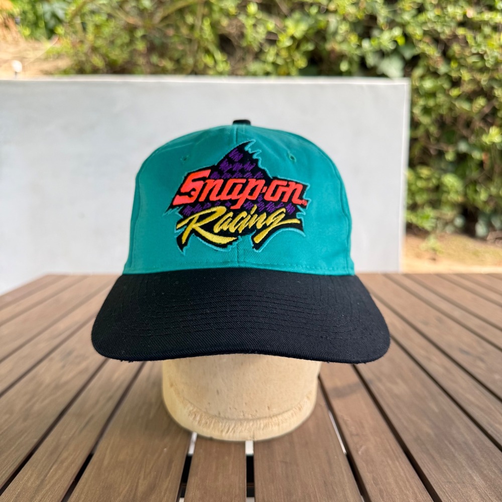 Vintage Snap-on Racing Hat Teal Black Snapback Cap Athletic Headwear 90s Logo